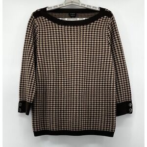 Talbots Brown Merino Wool Houndstooth Boat Neck Sweater Size Large
